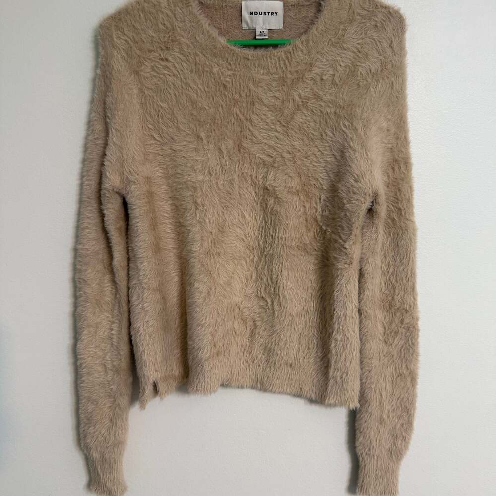 Industry Fuzzy Sweater‎ Size Small Tan Brown Soft Flurry Chic